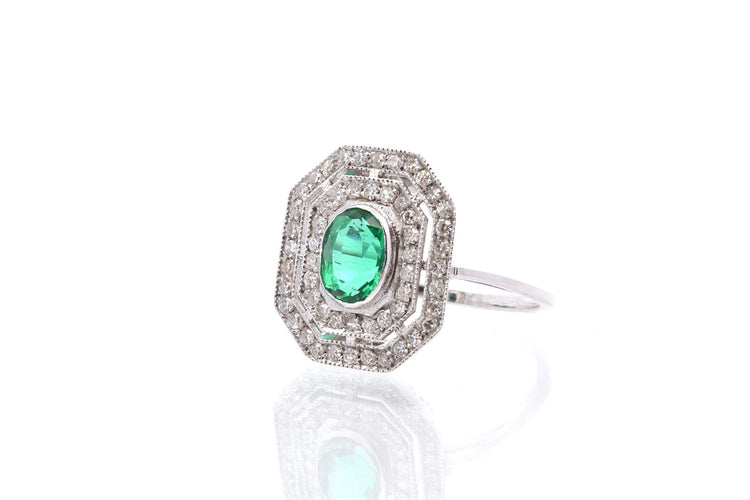 Bague 53 Bague Or blanc Emeraude Diamants 58 Facettes 25338