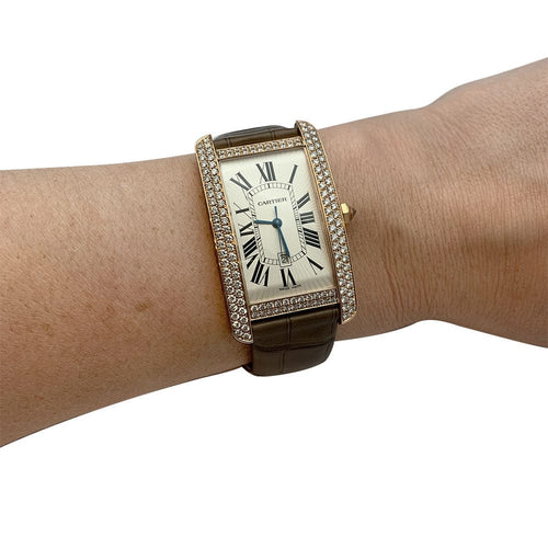 Montre Montre Cartier, "Tank Américaine", or rose, diamants. 58 Facettes 30347