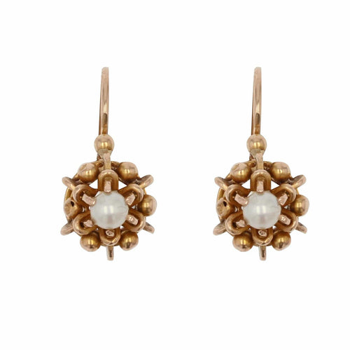Boucles d'oreilles Dormeuses anciennes or rose perles 58 Facettes 21-325