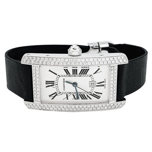 Montre Montre Cartier, "Tank américaine", en or blanc et diamants. 58 Facettes 30410