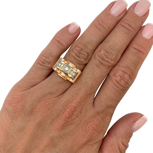 Bague 54 Bague tank or rose, blanc et diamants. 58 Facettes 31897