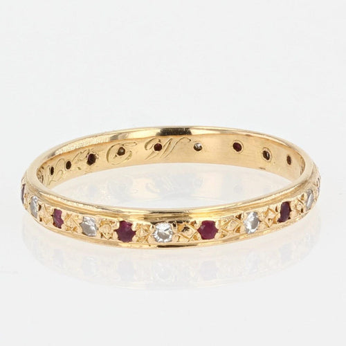 Bague 53 Alliance ancienne diamant rubis 58 Facettes 21-229B