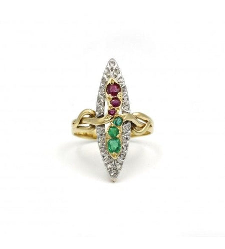 Bague 54 / Jaune et blanc / Or 750 et Platine 950 Bague Rubis Emeraudes Diamants 58 Facettes 220086R