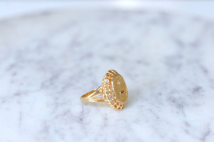 Bague Bague d'amour Vintage A.AUGIS or et diamants 58 Facettes