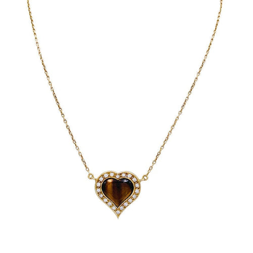 Collier Collier, "Coeur", or jaune, oeil de tigre, diamants. 58 Facettes 32611