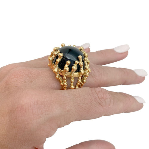 Bague 53 Bague Garnazelle "Boules d'amour" en or jaune et onyx. 58 Facettes 31578