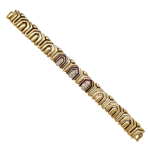 Bracelet Bracelet Boucheron en or jaune, rubis et diamants. 58 Facettes 31013