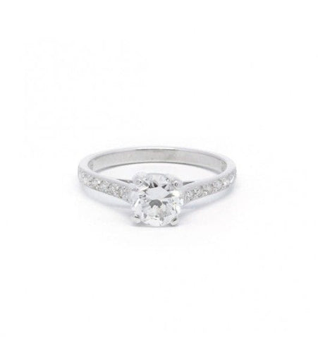 Bague 55 / Blanc/Gris / Platine 950‰ Bague Solitaire Accompagné Diamant 1.05 Carats 58 Facettes 230004SP230021SP
