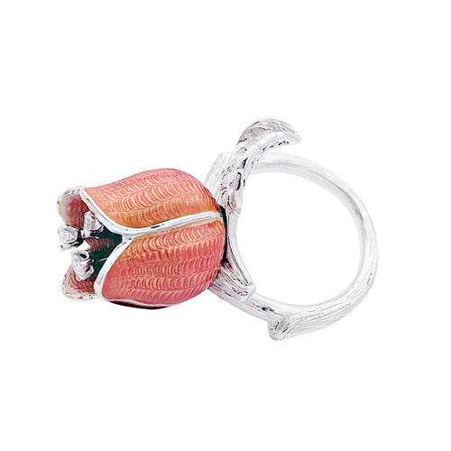 Bague 48 Bague Boucheron, "Eglantine", or, platine, diamants, émail. 58 Facettes 32973