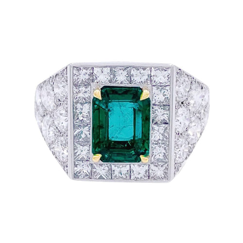 Bague 53 Bague, platine, or jaune, émeraude et diamant. 58 Facettes 32224