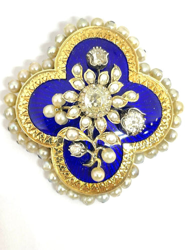 Collier Parure Napoléon lll or jaune, diamants, perles fines et décor émail bleu 58 Facettes