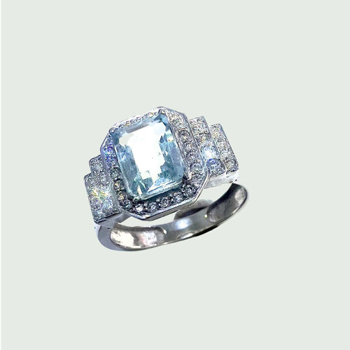 Bague Bague Aigue-marine Diamants Art Déco 58 Facettes