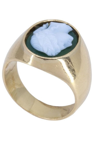 Bague CHEVALIÈRE ANCIENNE AGATE VERTE 58 Facettes 069421