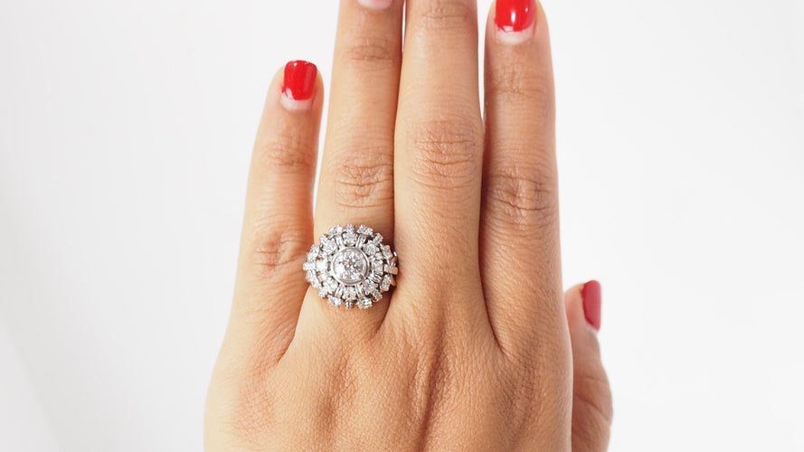 Bague 50 Bague entourage Vintage en Palladium et diamants 58 Facettes 29680