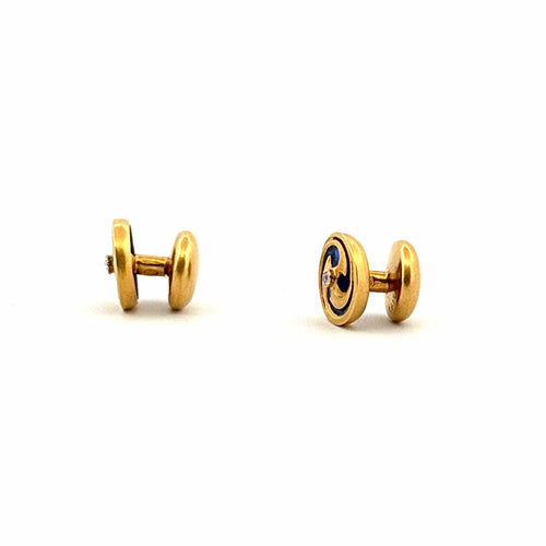 Boutons de manchette Bouton de manchette vintage en or émail et diamants 58 Facettes