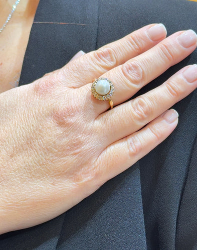 Bague 59 Bague ancienne en or et diamants et perle 58 Facettes