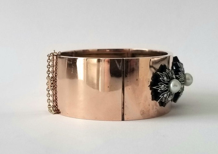 Bracelet Bracelet ancien or rose, perles et diamants anciens 58 Facettes