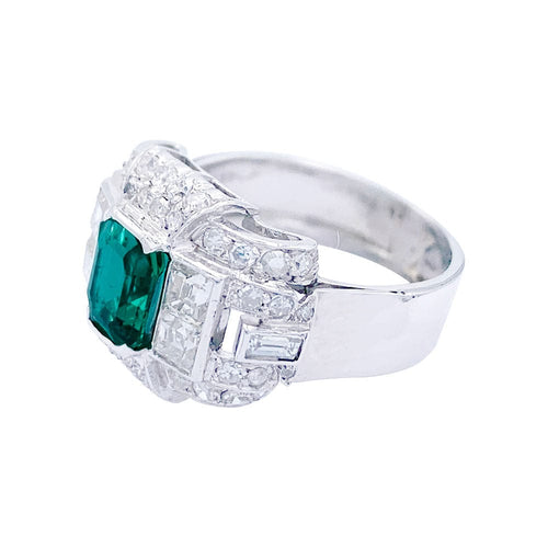Bague 50 Bague Art Déco en platine, émeraude et diamants. 58 Facettes 32364