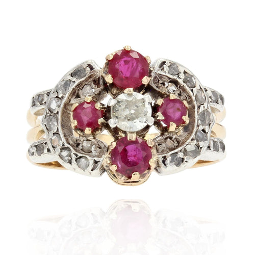 Bague 57 Bague ancienne bandeau rubis diamants 58 Facettes 22-211