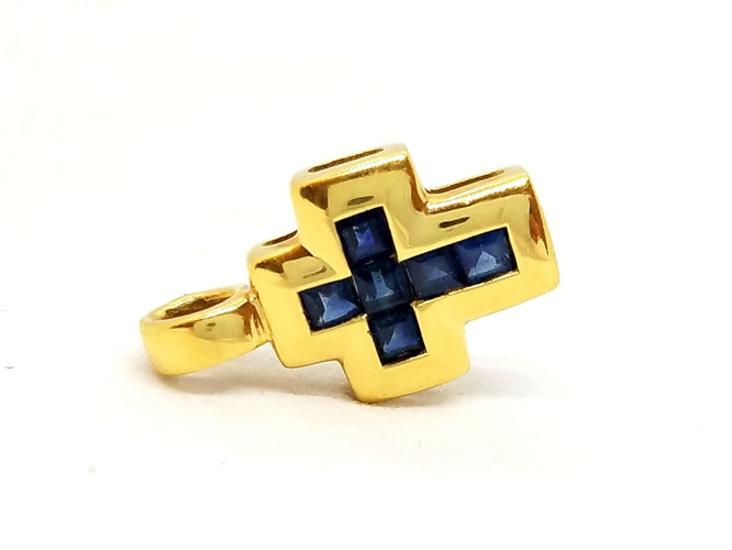 Pendentif Pendentif Croix Or jaune Saphir 58 Facettes 06569CD