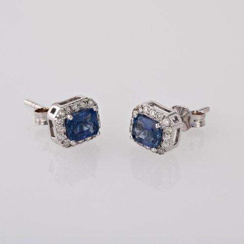 Boucles d'oreilles Boucles d'oreilles saphirs diamants rectangulaires 58 Facettes 23-257A