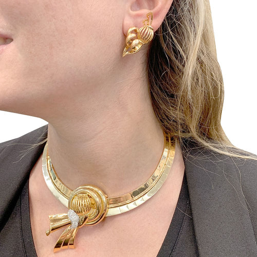 Collier Demi-parure vintage transformable, or rose, platine et diamants. 58 Facettes 33514/33515