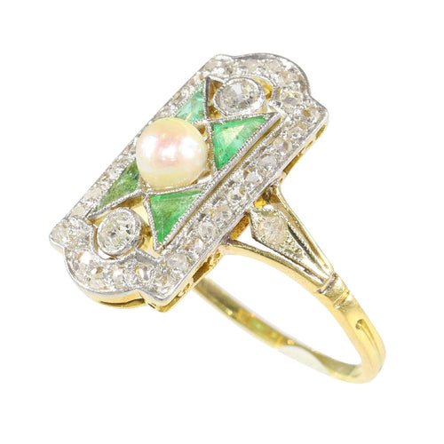 Bague 52 Design déco intemporel : bague diamant, émeraude et perle 58 Facettes 23251-0359
