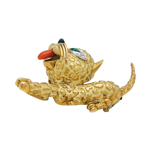 Broche Broche Mauboussin "Chat" en or jaune, corail, diamants et émeraudes. 58 Facettes 31757