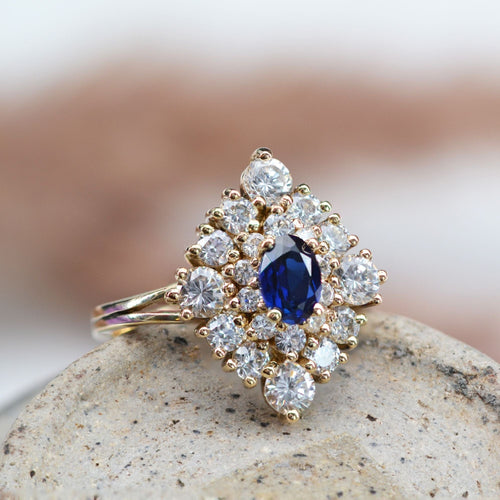 Bague 61 Bague saphirs de synthèse blancs et bleu losangique 58 Facettes 23-193