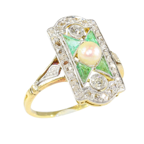 Bague 52 Design déco intemporel : bague diamant, émeraude et perle 58 Facettes 23251-0359