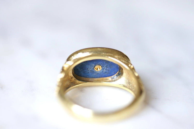 Bague Chevalière maçonnique aigle Russe à deux têtes en or et lapis-lazuli 58 Facettes