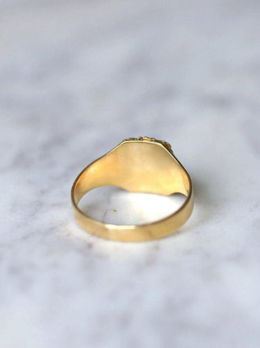 Bague Bague chevalière ancienne en or jaune et diamant sur émail bleu 58 Facettes