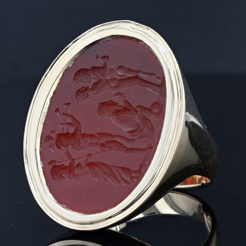 Bague 57 Bague intaille sur cornaline en or 58 Facettes 21-383