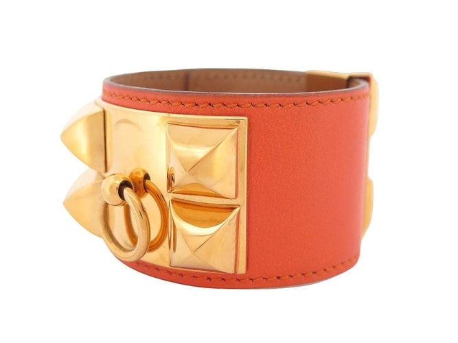 Bracelet bracelet HERMES collier de chien medorcuir swift orange dore 58 Facettes 254417