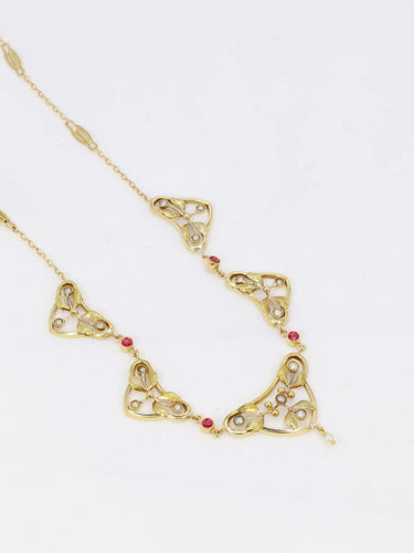 Collier Collier draperie Art Nouveau perles fines pierres roses 58 Facettes 892
