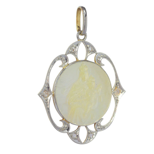Pendentif Médaille Art Déco diamants Marie et l'enfant Jésus 58 Facettes 23191-0419