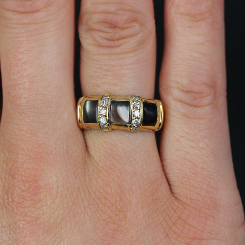 Bague 56 Bague jonc or jaune émail gris diamants 58 Facettes CV96
