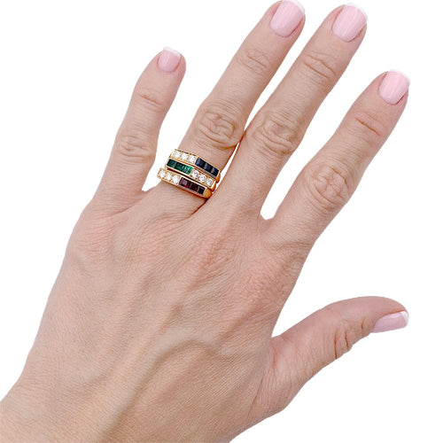 Bague 50 Ensemble de 3 bagues, or jaune, saphirs, rubis, émeraudes, diamants. 58 Facettes 32922