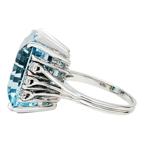 Bague 51 Bague Aigue Marine, or blanc et diamants. 58 Facettes 31463