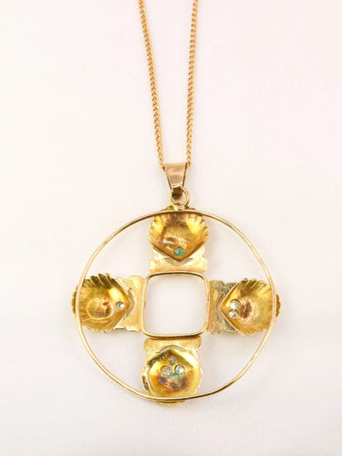 Pendentif Cartier pour Shell, pendentif vintage rond or, diamants et émeraudes 58 Facettes J87