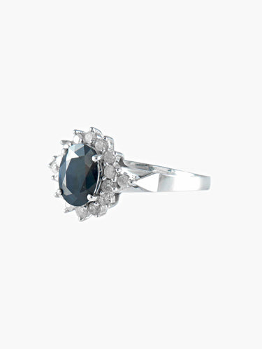 Bague BAGUE MARGUERITE SAPHIR ET DIAMANTS OR BLANC 58 Facettes