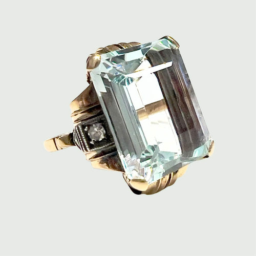 Bague 46 SORTIJA de ORO 18 kts con DIAMANTES Y AGUAMARINA 58 Facettes Q944A