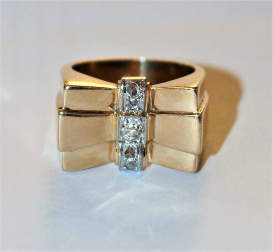 Bague 54 Bague Tank Or Jaune Diamants modèle Noeud 58 Facettes 487