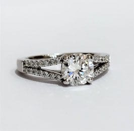 Bague 51 Solitaire accompagné or blanc diamant 0,98ct 58 Facettes 1-154/7