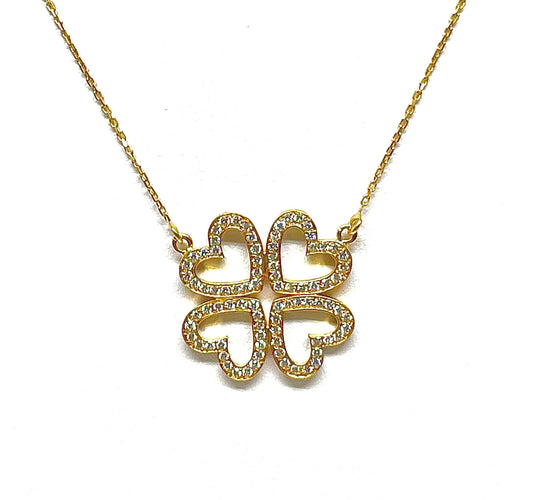 Collier Collier trèfle à 4 cœurs en or jaune 18 carats et diamants 58 Facettes