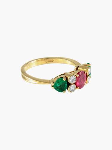 Bague Bague Rubis, Emeraude, diamants, Or jaune 58 Facettes 0