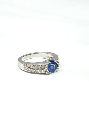 Bague Bague or blanc saphir ovale et diamants 58 Facettes