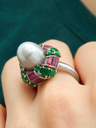Bague Bague Mauboussin Perle fine, émeraude et rubis 58 Facettes HS2581