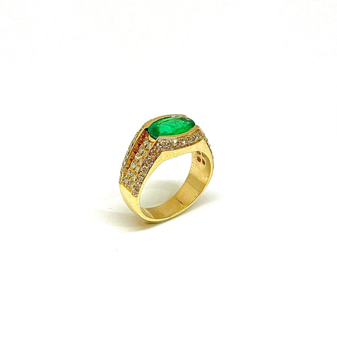 Bague Bague or jaune émeraude ovale et diamants 58 Facettes