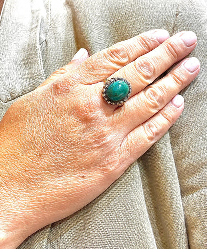 Bague Bague or argent turquoise diamants 58 Facettes